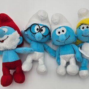 The Smurfs 2010 Nanco Lot Of Papa Smurfette Brainy Clumsy Plush 9” Toy Lot of 4